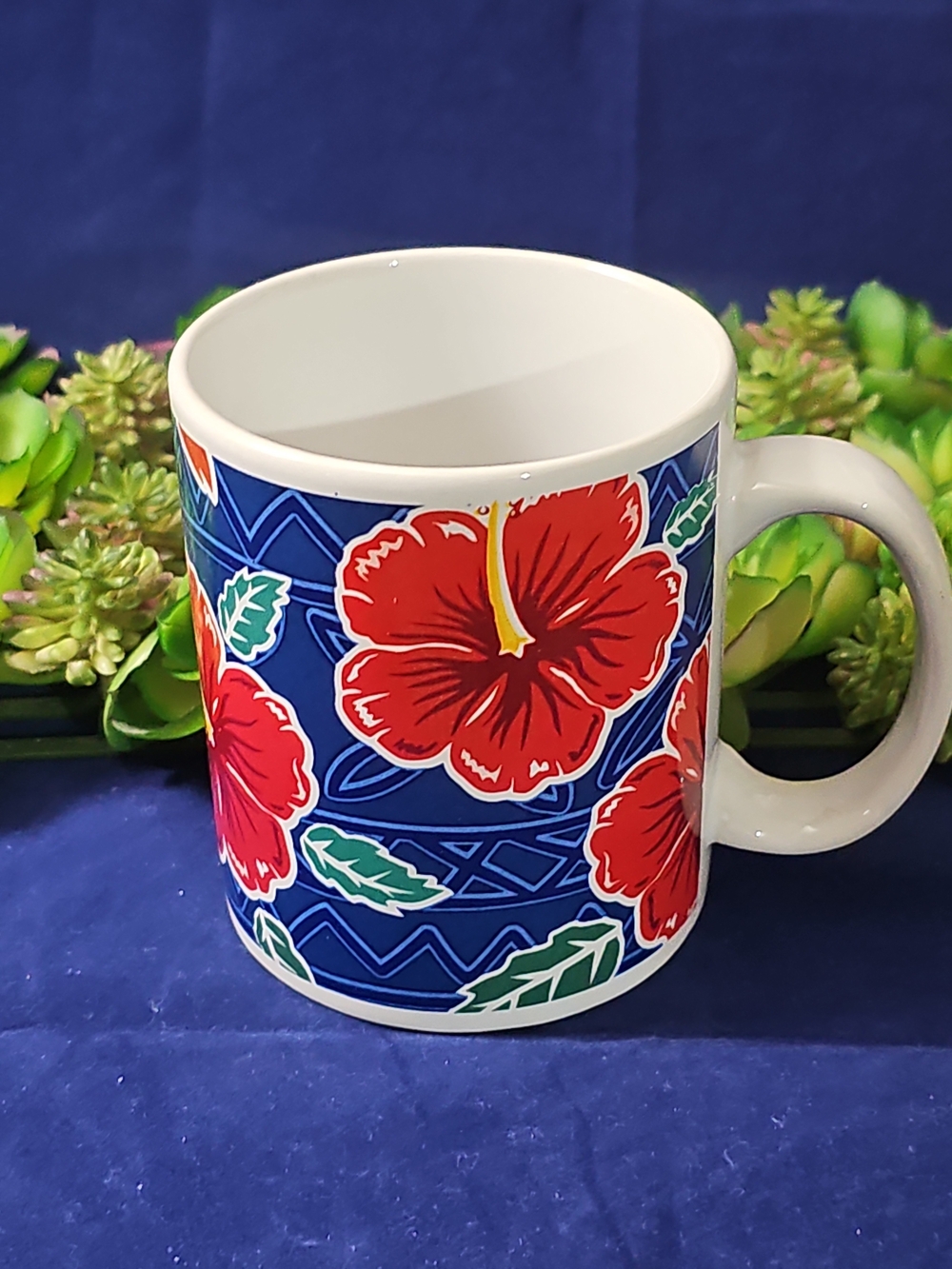 ABC Stores Hawaii Souvenir Gift Mug with Red Hibiscus Floral Design